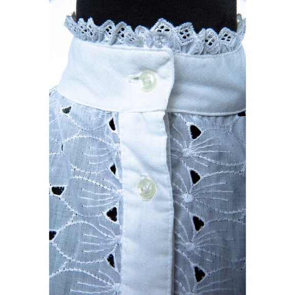 1980's The Eastside Clothing Company White Eyelet Floral Lace Blouse High Neck - Picture 3 of 6